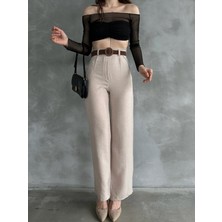 Kadın Beli Kemerli Keten Pantolon