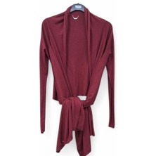 Silk Andcashmere S- M- L Uyumlu Bordo Triko Asimetrik Şal Hırka