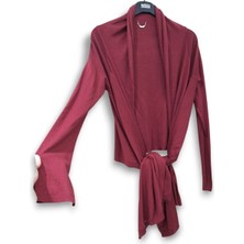 Silk Andcashmere S- M- L Uyumlu Bordo Triko Asimetrik Şal Hırka