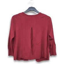 S M Triko Express Design Studio Kaliteli Bordo Düğme Detaylı Bel Hizası Kısa Pelerin / Hırka