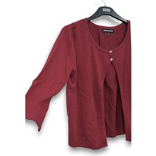 S M Triko Express Design Studio Kaliteli Bordo Düğme Detaylı Bel Hizası Kısa Pelerin / Hırka