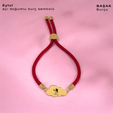 14 Ayar Altın Plakalı Bulut Figürlü Ipek Örgülü Kız Çocuklara Özel Burç Bilekliği-406burç-Kırmızı