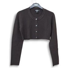 Kaşmir S-M Uzun Kollu Crop Mini Koyu Kahverengi Hırka