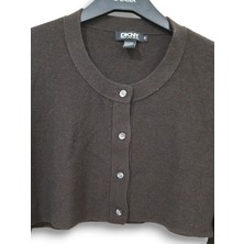 Kaşmir S-M Uzun Kollu Crop Mini Koyu Kahverengi Hırka