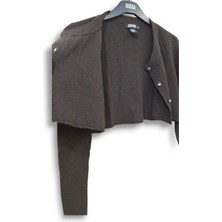 Kaşmir S-M Uzun Kollu Crop Mini Koyu Kahverengi Hırka
