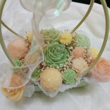 Yeşil - Lila - Pembe Çantalı Soft Renkli Mum Çiçek Hediyelik Doğumgünü - Anneler Günü Hediyesi