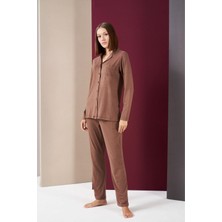 Pjs 26032 Kadın Boydan Düğmeli Patlı Uzun Kol Pijama Takım
