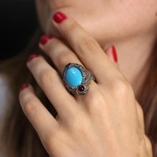 Nusret Takı 925 Ayar Gümüş Turkuaz Taşlı Tasarım Yüzük