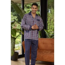 Kly 4037 Erkek Apaj Yaka Önden Düğmeli Uzun Kol Pijama Takım