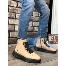 BA0142 Bantlı Erkek Yüksek Taban Krem Spor Bot