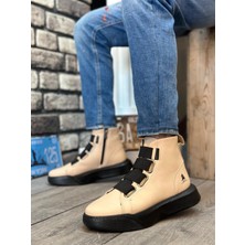 BA0142 Bantlı Erkek Yüksek Taban Krem Spor Bot