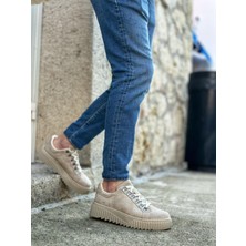 BA0505 Çengel Bağcıklı Krem Renk Yüksek Tabanlı Günlük Ayakkabı