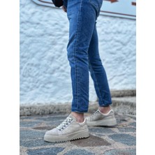 BA0505 Çengel Bağcıklı Krem Renk Yüksek Tabanlı Günlük Ayakkabı