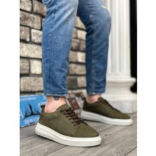 BA0336 Içi Dışı Hakiki Nubuk Deri Haki Bağcıklı Casual Erkek Ayakkabı