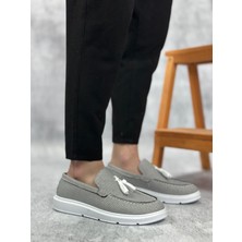 BA0005 Bağcıksız Yüksek Taban Klasik Keten Füme Püsküllü Erkek Ayakkabı