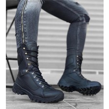 BA0605 Bağcıklı Siyah Cilt Askeri Postal Bot