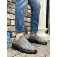 BA0307 Boa Kalın Süet Yüksek Taban Çift Bant Gri Siyah Erkek Ayakkabı