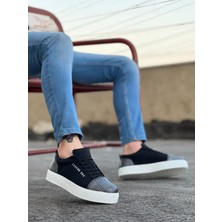 BA0104 Bağcıklı Siyah Ekose Süet Beyaz Taban Spor Klasik Erkek Ayakkabı