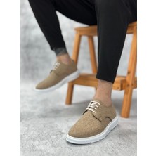 BA0003 Bağcıklı Klasik Spor Keten Hardal Beyaz Taban Casual Erkek Ayakkabı