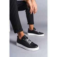 SLW152 Cool Bağcıklı Cilt Erkek Günlük Spor Klasik Ayakkabı Cbt - Siyah