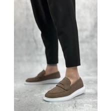 BA0355 Bağcıksız Keten Kahverengi Klasik Corcik Erkek Ayakkabı