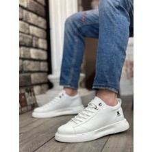 BA0331 Bağcıklı Erkek Yüksek Taban Beyaz Cilt  Spor Ayakkabı