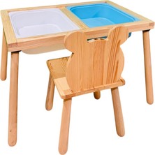 Joykids Ahşap Duyusal Çocuk Aktivite Masası Oyun Masası ve Çocuk Çalışma Masası 1 Adet Ayı Sandalye