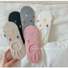 Kadın Renkli Puantiye Desenli Sneakers,Görünmez, Çorap 5'Çift