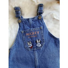 Mickey Nakışlı Kot Salopet Kız Çocuk Elbise