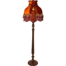 Osmanlı Model Kiremit Kadife Lambader Kahverengi Işlemeli Ahşap Ayak Vintage LM012997