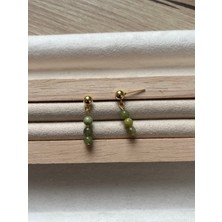 Minimal Krizopras Taşı Altın Kaplama Top Küpe