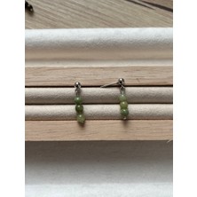 Minimal Krizopras Taşı Gümüş Kaplama Top Küpe