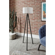 Safe Dekoratif Tripod Siyah 3 Ayaklı Krem Lambader Crop Abajur