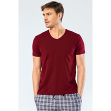 Cacharel Erkek V Yaka Likralı T-Shirt 1332/BORDO