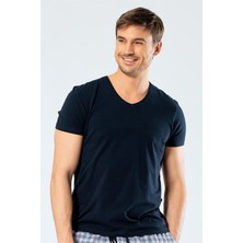 Cacharel Erkek V Yaka Likralı T-Shirt 1332/LACIVERT