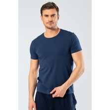 Cacharel Erkek Bisiklet Yaka Likralı T-Shirt 1331/İNDIGO