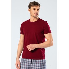Cacharel Erkek Bisiklet Yaka Likralı T-Shirt 1331/BORDO