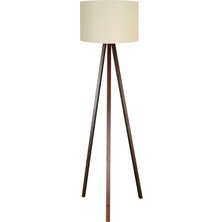 Ahşap Lambder Yuvarlak Kumaş Krem Kahve Ahşap Ayak LY510