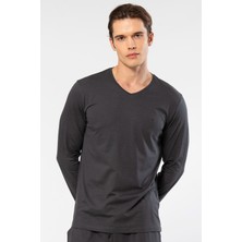 Cacharel Erkek Modal Pamuk V Yaka T-Shirt 2243/ANTRASIT