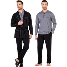 Pierre Cardin 5605 3'lü Röpteşambır Pijama Seti - Siyah