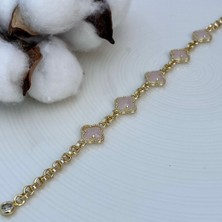 Pembe Taşlı Yonca Gold Çelik Bileklik