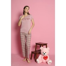 Mlale Submıt Desenli Suprem Kumaş Kısa Kollu Bayan Pijama Takımı 4000-K