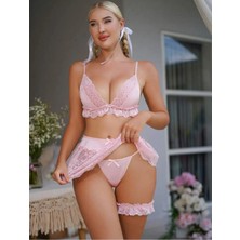 Love Angels Loveangels Pembe Dantel Detaylı Jartiyerli Gecelik Takımı
