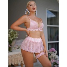Love Angels Loveangels Pembe Dantel Detaylı Jartiyerli Gecelik Takımı