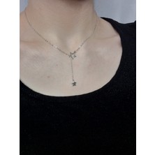 Crystal Atelier Yıldızlı Asansörlü Zarif Zincir Kolye, Yıldız Detaylı Ayarlanabilir Gümüş Kaplama Kolye, Yıldız Kolye, Kararmaz Gümüş Kaplama Zincir Yıldız Kolye, Fairycore Y2K Yıldız Kolye