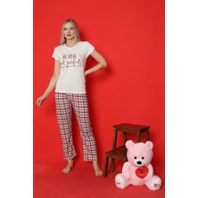 Mlale Be Real Desenli Suprem Kumaş Kısa Kollu Bayan Pijama Takımı 4014-E