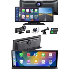 4K 10.2 Inç Çift Kameralı Araç Multimedya Ekranı Carplay Kablosuz Tüm Cihazlara Uyumlu