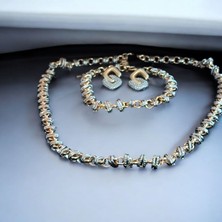 Edanova Gold ve Gümüş Renk Hareketli Tasarım Kolye Küpe Bileklik Seti