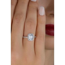  Pırlanta Işıltılı Gerçek Gümüşten Kadın 1 Carat Baget Yüzük