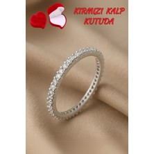Pırlanta Işıltılı Gerçek Gümüşten, Kadın Tamtur Yüzük (Rodyum Kaplamalı Kararmaz)